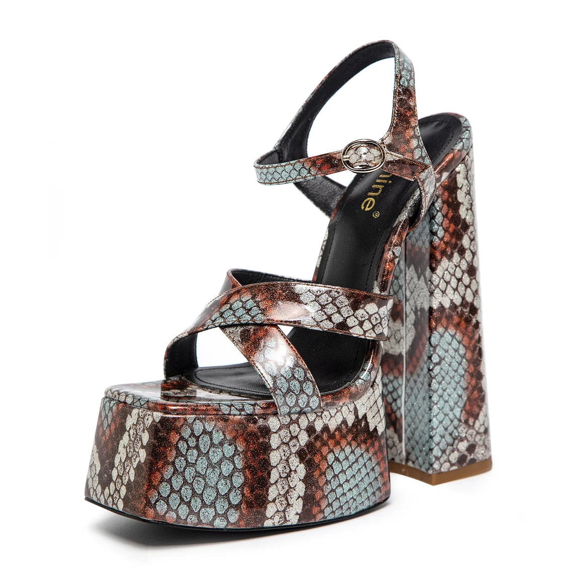 Omine Snake Skin Print Platform Sandals with High Heels