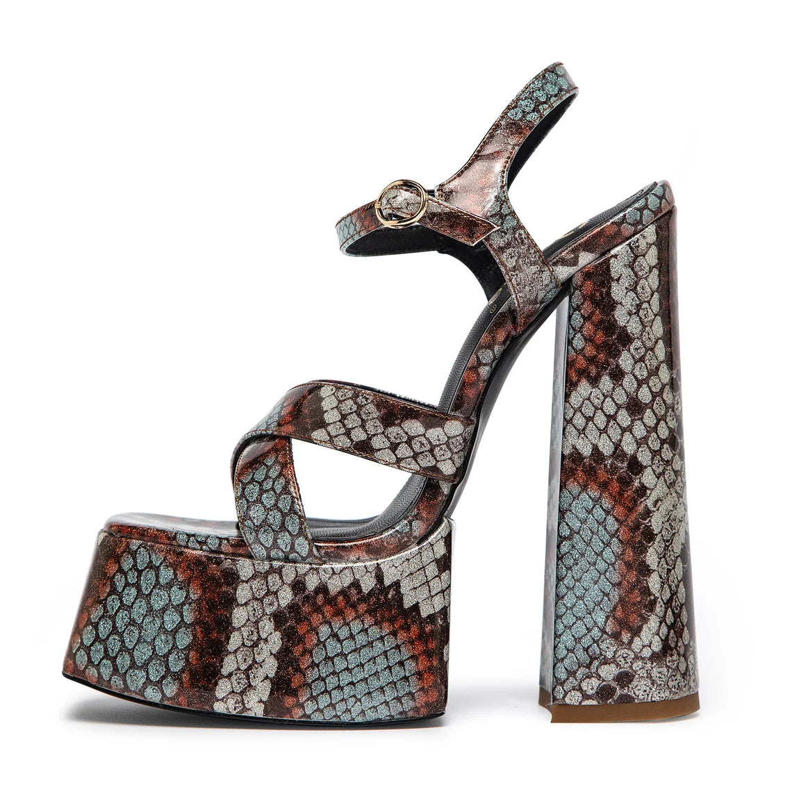 Omine Snake Skin Print Platform Sandals with High Heels