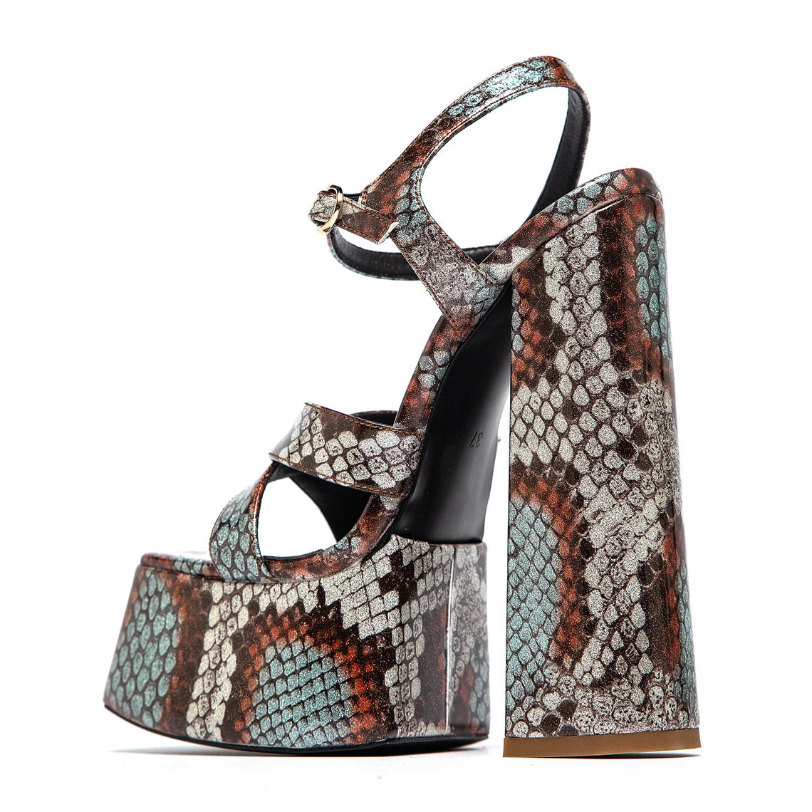 Omine Snake Skin Print Platform Sandals with High Heels